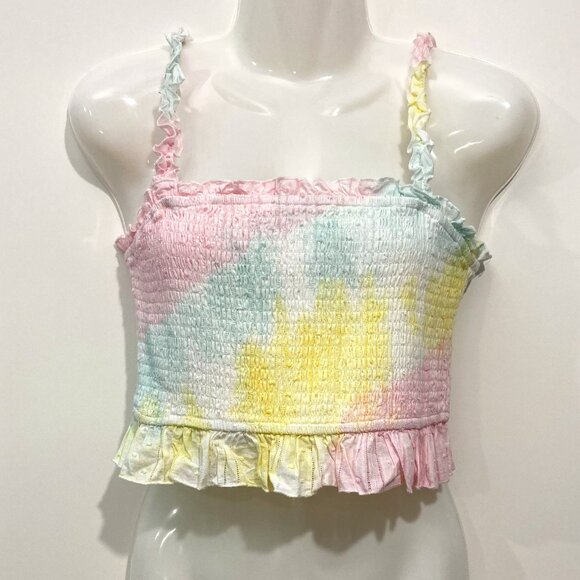Storia Tops - STORIA Womens Smoked Cropped Tank Top Straps Rainbow Pastel Ruffle Size L Life